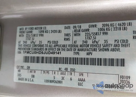 2018 Ford Escape Sel from USA, damaged, VIN 1FMCU0HD9JUD49141